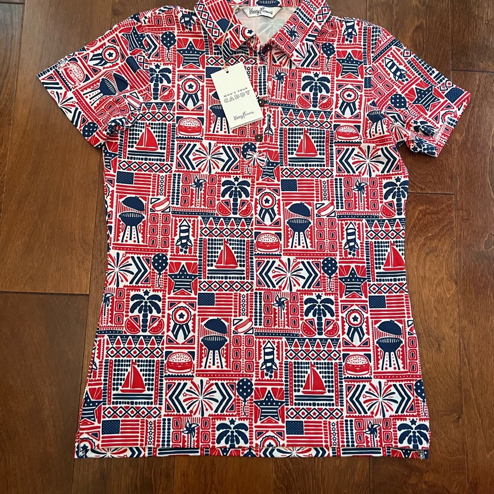 Kenny Flowers Red and Blue Patriotic Polo Shirt